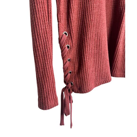 Z Supply Anthropologie Rust Red Ribbed Lace-Up Side Sweater | Size Small - Picture 2 of 5